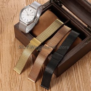 16/18/20mm Milanese Mesh Stainless Steel Watchband Strap Silver Black Rose Gold Sport Bracelet Folding Clasp Business Wristbelts