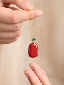 QINGXIANGTAI | Real Cinnabar Safety Pendant Necklace Pure Silver Raw Mineral