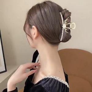 F4 Jepit Rambut Korea Bahan Alloy 10.5cm Mutiara Permata Bentuk Tanduk Rusa Jedai Logam HCM009