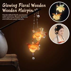Wooden Hairpin With Pearl Tassels Fluorescent Design Elegant Hanfu Accessory For Photography Stage Performance