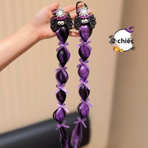 Bộ 2 Dây Buộc Tóc & Mũ Tóc Giả Halloween Cho Bé Gái Với Chủ Đề Bí Ngô & Nhện Chất Liệu Thun Thời Trang Dùng Làm Phụ Kiện Dự Tiệc