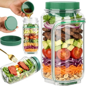 Detachable Dressing Cup 1000ml Salad Storage Container / Side Opening Double Layer Lunch Jar / Leakproof Design for Work Meal Prep Cereal Yogurt Fruit and Outdoor Picnic