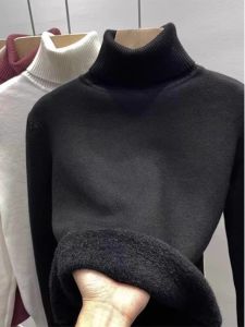 เสื้อสเวตเตอร์คอตั้งหนาสำหรับผู้หญิง ทรงหลวม สไตล์เกาหลี เสื้อสเวตเตอร์ถักนิตติ้งแบบสวมหัว ปกติ แขนยาว สีพื้น