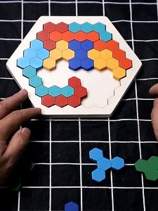 JoyToy Mainan Kayu Puzzle Tangram Mainan Anak Edukasi Kayu Hexagonal Segi Enam Jigsaw Sarang Lebah