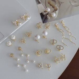 Bông tai kẹp ngọc trai thiết lập khuyên xỏ lỗ giả Bộ Bông tai Bow Bông tai cho phụ nữ không gây dị ứng hoa tai Phụ kiện Bộ trang sức