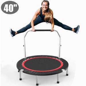 Foldable Trampoline with Armrest Home Indoor Gym Exercise Fitness Rebounder Round Jumping Pad Trampolines Equipments