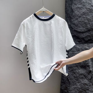 Trendy Slim Fit Lightweight Short Sleeve Mens T-Shirt Quick Dry Summer New Splicing Casual Handsome Half Sleeve Shirt