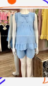 [SIZE 40-70KG] Đồ bộ bầu mặc nhà đùi đũi lụa cao cấp thoáng mát dễ thương cho mẹ trẻ free size 40-70kg có lưng thun điều chỉnh bụng