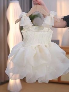 Girls Princess Skirt Summer New Style Versatile Fluffy Strap Dress Childrens Fashionable Korean Version round Neck Short Sleeve