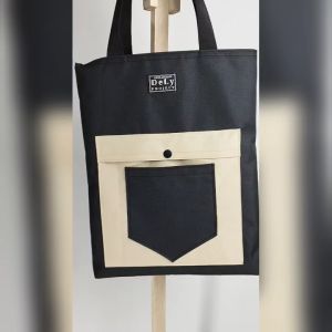 Tote Bag Wanita Resleting Bahan Kanvas DSB 307 Model Kasual Warna Hitam