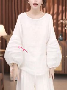 QINGNAER | Minimalist Breathable Loose Fitting Slimming Large Size Women Shirt Puff Sleeves