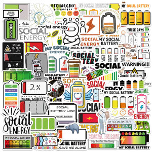50-Piece Set Sufficient Battery Social Skills Stickers for Laptop Mobile Phone Helmet Water Cup Personalized Notebook Accessories