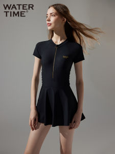 WaterTime Slimming One-Piece Swimsuit with Short Sleeves for Women Ideal for Hot Springs Luxury Elegant Style Chlorine Resistant