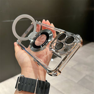Plating Shockproof Magnetic Bracket For Magnetic Clear Case For iPhone 15 16 17 14 13 12 11 Pro Max With Holder Stand Cover