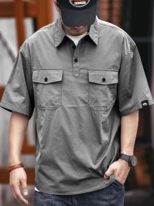 plus Size 300 Pounds American Retro Workwear Shirt Mens Polo Loose Summer Trendy Brand Short Sleeve T-Shirt for Youth