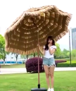 70.86 Inch Thatched Tiki Umbrella Hula Beach Umbrella Height Adjustable Outdoor Patio Umbrella 8 Ribs Natural Tiki Umbrella for Garden Patio