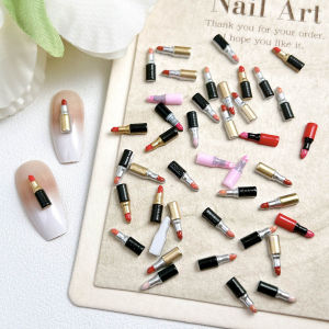 30PCS Multicolors New Resin Lipstick Nail Charms 3D Creative Realistic Flat Bottomed Lipstick Nail Art Decorations DIY Cool Nail
