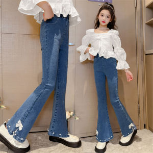 กางเกงยีนส์ทรงสลิมฟิตสำหรับเด็กผู้หญิง กางเกงขายาวเอวยางยืด ทรงหลวม กางเกงขายาวทรงหลวมสำหรับนักเรียนมัธยมต้น