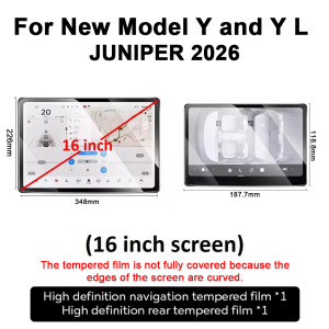 16 inch Front Rear Display Protector Fits 2026 Tesla Model Y L 6 Seater Juniper Launch Tempered Glass Screen Film 2PCS Kit Box