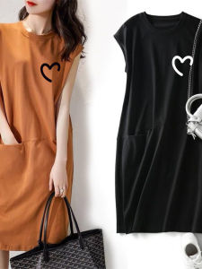 Fashionable Shoulder Padded Sleeveless Womens Vest Skirt Mid-Length Knee-Over T-Shirt Dress Summer New Arrival Korean Style