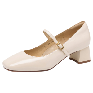 Buckle Strap Mary Jane Shoes Flat Mid-Heel Square Toe