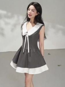 KEIKO | Waist-cinching Polka Dot Contrast Tie-decorated Summer Dress