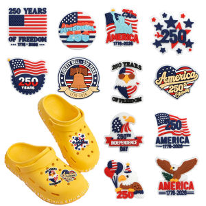New 12pcs United States 250 Anniversary Cartoon PVC Shoe Accessories DIY Detachable Waterproof Shoe Decorations Creativity Gifts