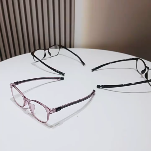 JN IMPRESSION ตัวดูดแม่เหล็กห้อยคอแว่นตาอ่านหนังสือแบบพกพาได้แสงสีฟ้าทรงกลมสไตล์ย้อนยุคใหม่แว่นเลนส์อ่อนเฉียบ