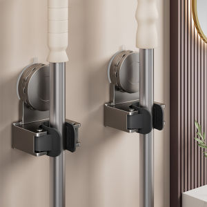 Bathroom Squeegee Broom Holder Wall Mounted No Drilling Toilet Cleaning Tool Storage Rack Hook for Mop And Broom Organization