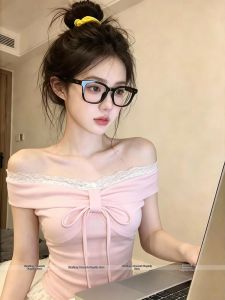 Lace Hem Off Shoulder Short Sleeve Summer T Shirt