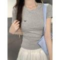 Shenzhen Trendy Meiyi Clothing Co., Ltd. Shoulder Short Sleeve T-Shirt Female Summer New Bows round Neck Fashion. 
