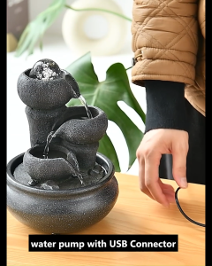 USB/Plug In Mini Zen Waterfall Fountain ‒ Meditation & Feng Shui Decor Portable Tabletop Desktop Display Yellow LED