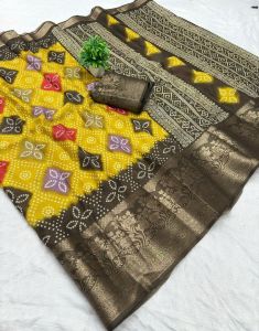 (peroder) New Trending Soft Bandhani dola patola print Saree with running blouse