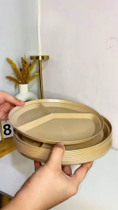 【COD】PLMO 12PCS Dinner Plate Plate with Divider Round Plastic Canteen Plate Tray for Healthy Portion Control
