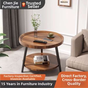 Nordic Minimalist Small Space Coffee Table Round Double Layer