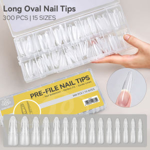 BORN PRETTY | BORN PRETTY Matte Long Oval Press On Nail Tips 300PCS 15Sizes Full Cover Pre-scaled Acrylic Fake Nail Extensions DIY Manicure