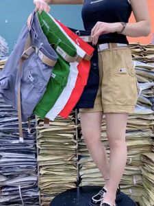 ฤดูร้อน ล้าง ผ้าฝ้าย โคมไฟ กางเกงขาสั้น ผู้หญิง หลวม พรางหุ่น สี่บาง กางเกงลำลอง เอวสูง หลากหลาย ใหญ่ กระเป๋าเสื้อ Harlan กางเกง