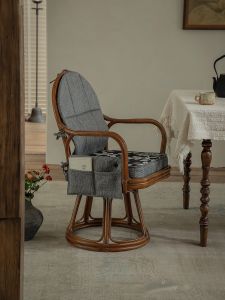 เก้าอี้ร้านกาแฟแบบหมุนได้ ทรงเรโทร วัสดุไม้ไผ่ วัสดุอื่นๆ สำหรับบ้านและสวน ที่นั่งแบบลำลอง สำหรับห้องทำงานและห้องนั่งเล่น