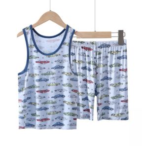 Bộ Đồ Ngủ Mùa Hè Modal Ngắn Tay Quần Ngắn Cho Bé Trai Bộ Đồ Ngủ Mát Mẻ Bằng Vải Sợi Cellulose Pha Trộn Polyester Mỏng