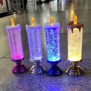 LED Christmas Candle With Base Colorful Fantasy Crystal Candle Tourist Souvenir LED Night Lamp Christmas LED Candle Light Multi-Color Simulated Flame LED Birthday Candle Lamps Xmas Ornament Party Home Night Light Lampu