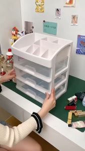 Kệ Tủ Đựng Mỹ Phẩm Đồ Trang Điểm Trong Suốt 4 Tầng 3 Ngăn Kéo Để Bàn Phòng Làm Việc Tiện Dụng