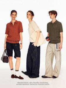 MADWITCH | Half-Zip Vertical Stripe Tencel Linen Blend Polo Shirt