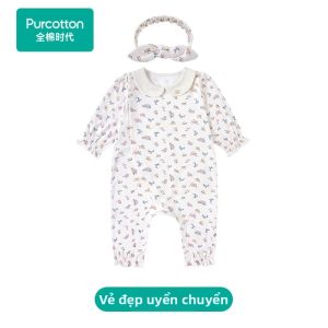 Purcotton | Bộ Ngủ Áo Bodysuit Cotton Mềm Có Probiotic