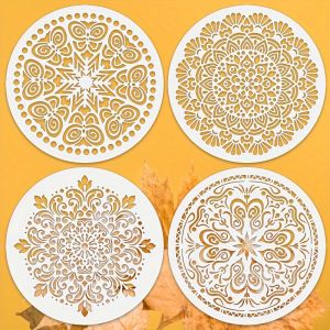 4PCS Mandala Stencils 7.9×7.9inch Round DIY Painting Templates for Wall Wood Fabric Decoration