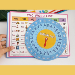 Montessori Phonics Learning CVC Words with Spinner Turntable Wheel Sight Words Card Spelling Reading Game Turning Rotating Letter Pronunciation Spinning Alphabet Learning Toy for Kids Toddlers Preschool Education Dry Erase Board Game