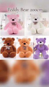(Msia Stock) Teddy Bear 200cm Soft Toys Plush Toy Shaggy Style With Ribbon Five Color Pink White Brown Purple Bear Doll Mainan Anak Patung 泰迪熊 公仔 娃娃