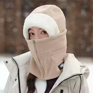 Winter Warm Balaclava Hat Integrated Hat Ear Protection Windproof Thick Motorcycle Riding Ski Helmet Cover Outdoor Sports Mask
