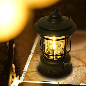LED Camping Lantern Handheld Infinite Dimming Type-C Fast Charging Rotary Switch & Hook for Home Hiking Fishing Night Walks