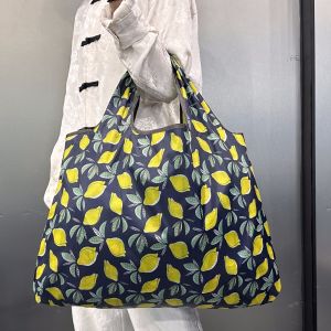 Tote Bag ความจุขนาดใหญ่ Tote Bag Satchel กระเป๋าช้อปปิ้งน้ําหนักเบาพิมพ์รูปแบบกลางแจ้ง Satchel แบบพับได้ Camping กระเป๋าเดินทางสไตล์