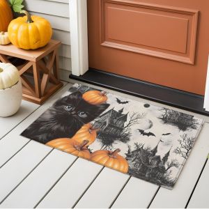 VIKAMA Halloween Welcome Doormat Washable Non Slip Kitchen Floor Mat Indoor Outdoor Entrance Holiday Home Decor